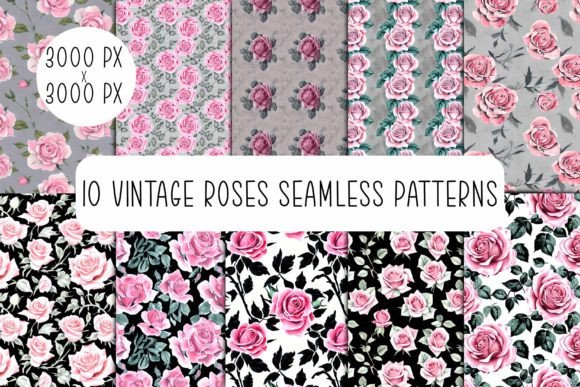 10 Vintage Roses Seamless Patterns