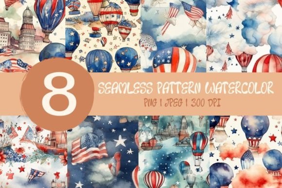 8 Watercolor Independence Day Patterns