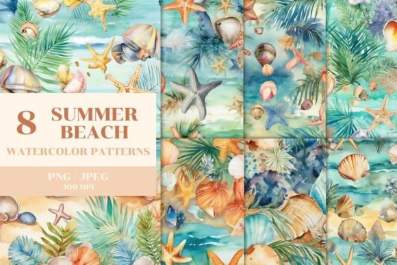 8 Watercolor Summer Beach Patterns for Your Creative Projects