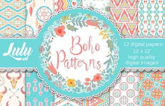 Boho Patterns 12 Patterns: A Versatile Digital Resource for Creative Projects