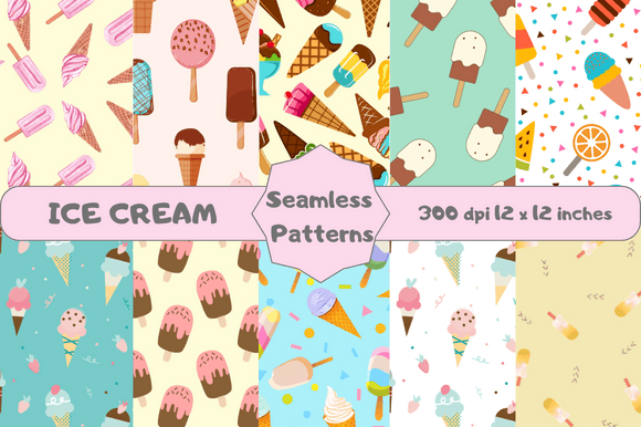 Ice Cream Seamless Patterns for Creative Projects