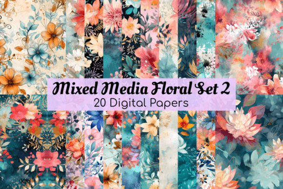 Mixed Media Floral Digital Patterns Set