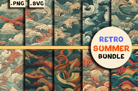 Retro Summer Waves Patterns Pack Bundle: A Versatile Design Resource for Creative Projects