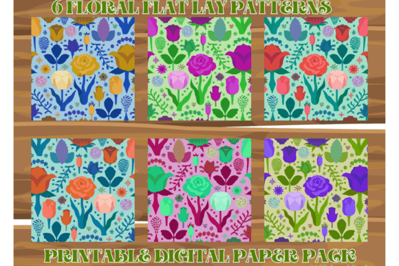 Roses and Tulips Flat Lay Patterns 6 Piece Paper Pack: A Versatile Design Resource for Creative Projects