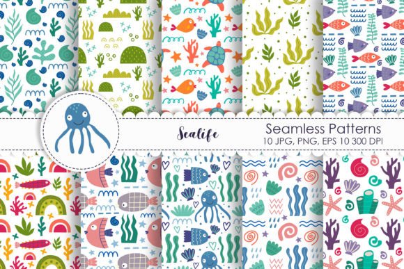 Sea Life Seamless Patterns