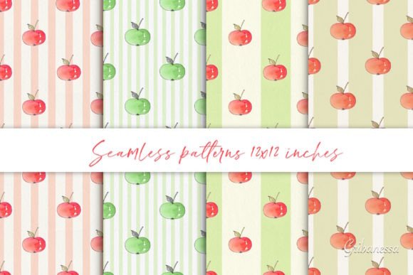 Seamless Watercolor Patterns with Apples