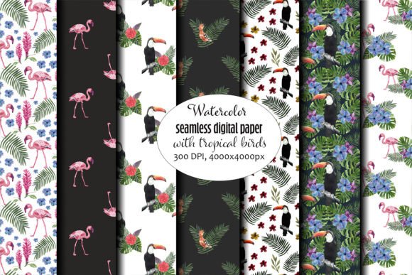 Tropical Birds Seamless Patterns Jpg Png