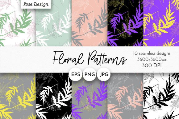 Vibrant Tropical Fern Leaf Patterns Set